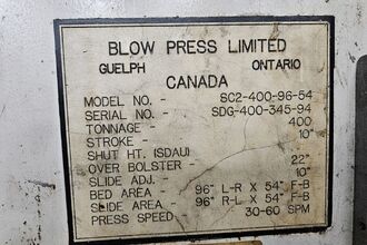 1994 BLOW SC2-400-96-54 Straight Side Mechanical Stamping Presses | Rygate LLC (6)
